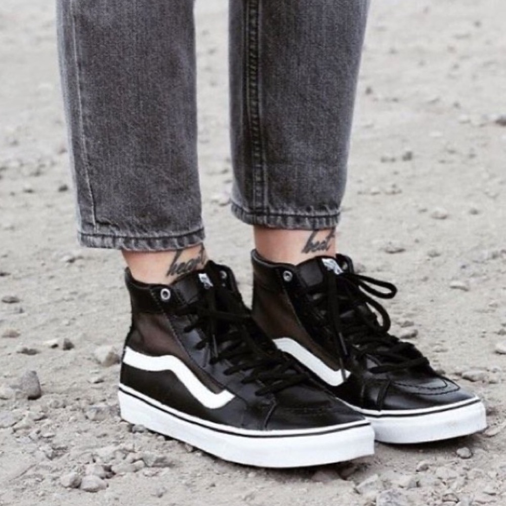 Vans Black & White Leather & Mesh High Top Sneakers
